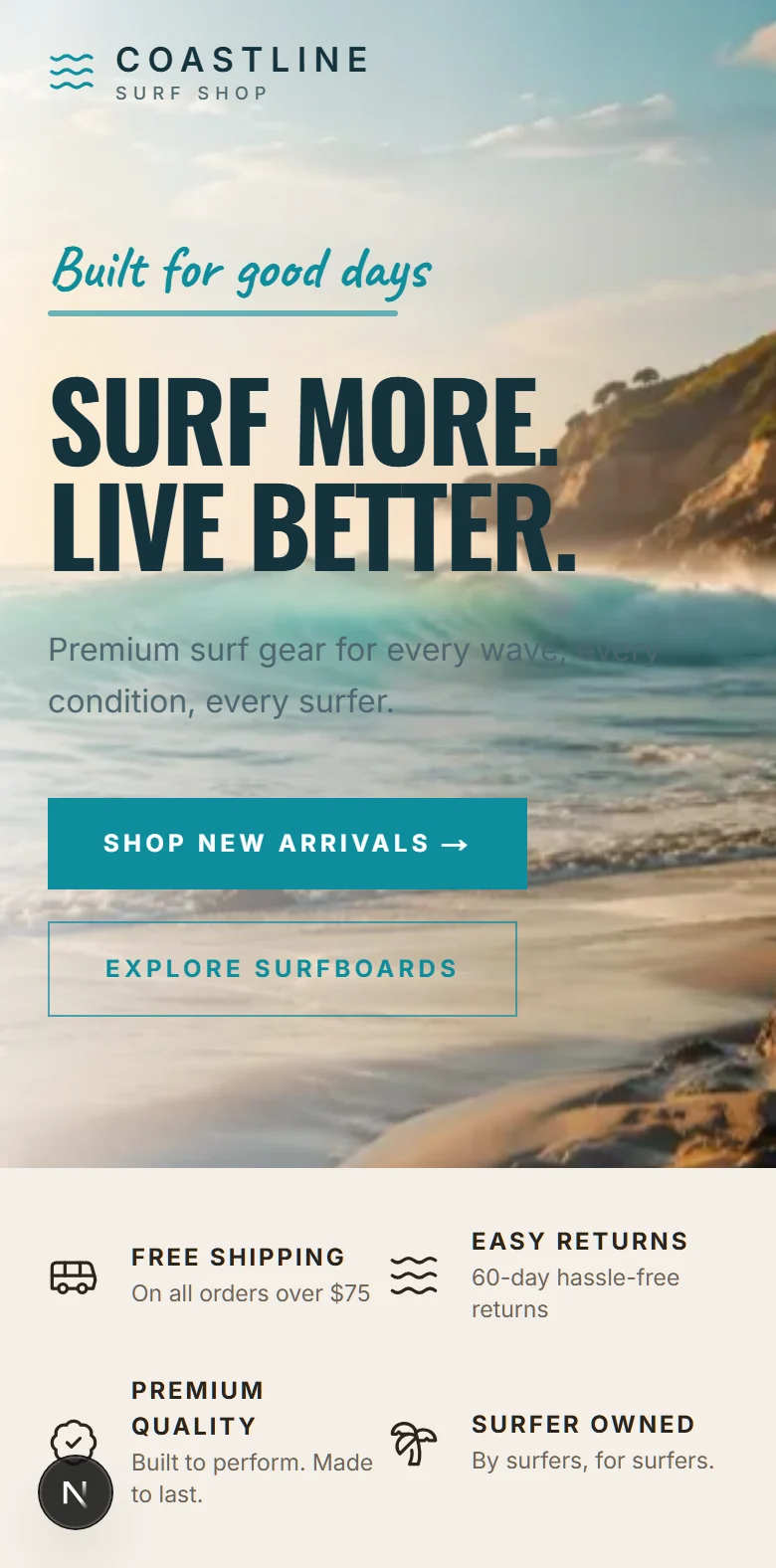 Coastline Surf Shop website